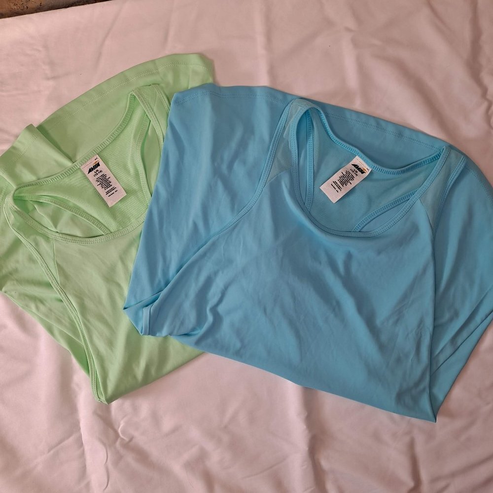 Bundle of 2 Avia Racerback Tank Tops Size Large (12/14) Blue and Green
